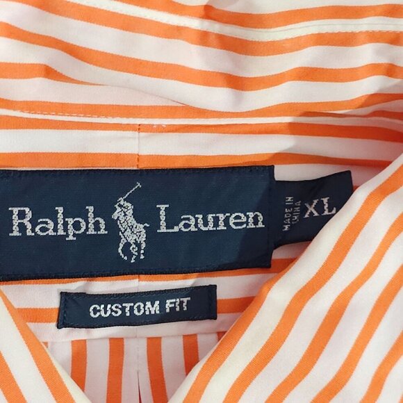 Ralph Lauren Custom Fit Mens Orange White Striped Dress Shirt XL - Picture 3 of 5
